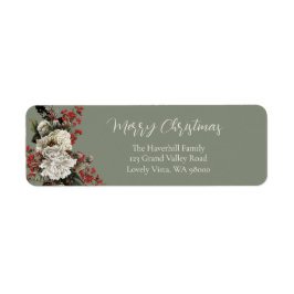 Sage Green Christmas Floral Aangepast retouradres Etiket