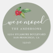 Sage Green Christmas Greenery New Address Home Ronde Sticker (Voorkant)