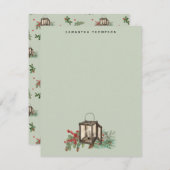 Sage Green Christmas Lantern Pine Berries Notitiekaartje (Voorkant / Achterkant)