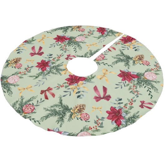 Sage Green Christmas Winter Greenery & Bow Pattern Kerstboom Rok (Gekanteld)