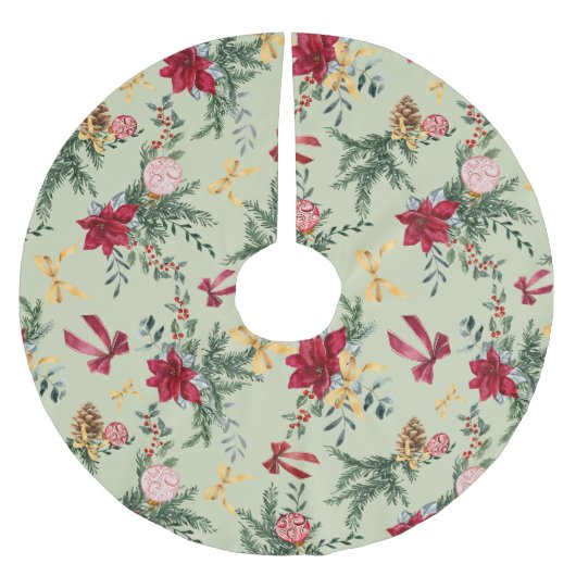 Sage Green Christmas Winter Greenery & Bow Pattern Kerstboom Rok (Voorkant)