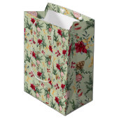 Sage Green Christmas Winter Greenery & Bow Pattern Medium Cadeauzakje (Voorkant Gekanteld)
