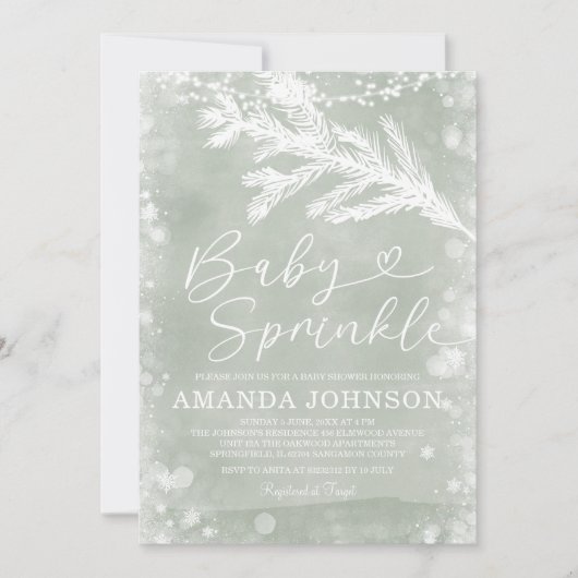 Sage Green Christmas Winter Leaves Baby Sprinkle Kaart (Voorkant)