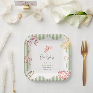 Sage Green Ciao Baby Italiaanse Pizza Baby Shower Papieren Bordje
