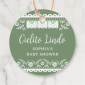 Sage Green Cielito Lindo Talavera Mexicaanse Baby  Bedankjes Labels (Achterkant)