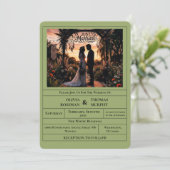 Sage Green Citrus Botanical Wedding Invitation Kaart (Staand voorkant)