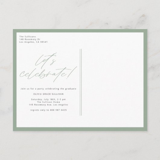 Sage Green Class of 2025 Arch Photo Afstuderen Uitnodiging Briefkaart (Achterkant)