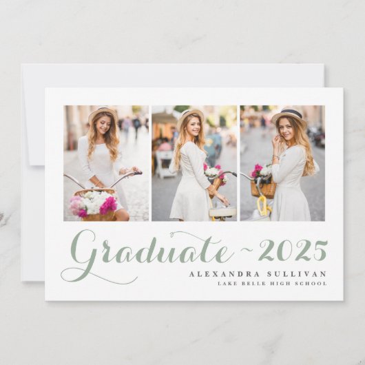 Sage Green Class of 2025 Fotocollage Afstuderen Kaart (Voorkant)