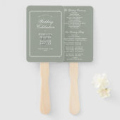 Sage Green Classic Art Deco Trouwprogramma Handwaaier (Voorkant en achterkant)