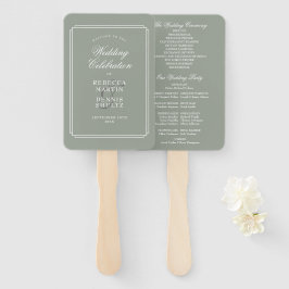 Sage Green Classic Art Deco Trouwprogramma Handwaaier