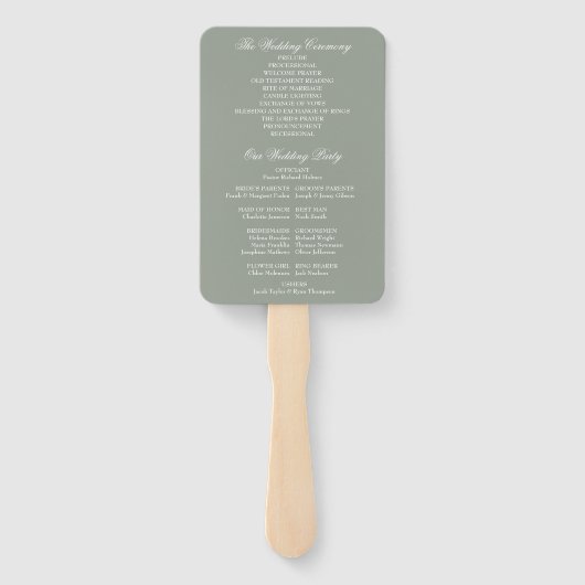 Sage Green Classic Art Deco Trouwprogramma Handwaaier (Achterkant)