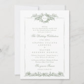 Sage Green Classic Bladerige Krans Ets lijst bruil Kaart (Voorkant)