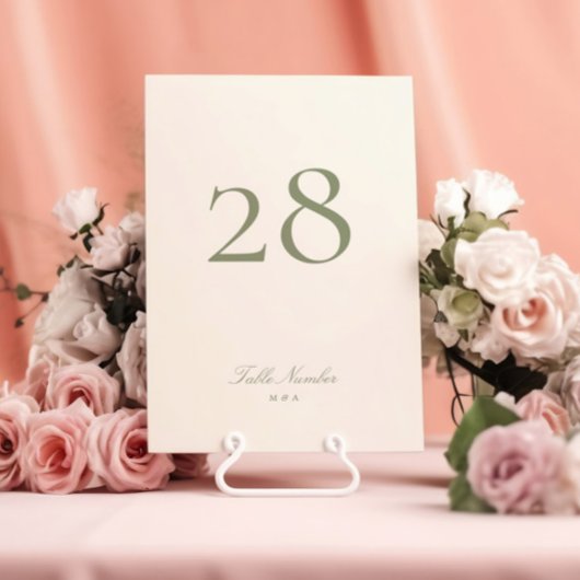 Sage Green Classic Elegant Trouwtafel Nummer Kaart