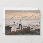 Sage Green Classic Elegante QR Code Foto Bruiloft Save The Date (Voorkant)