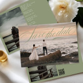 Sage Green Classic Elegante QR Code Foto Bruiloft Save The Date