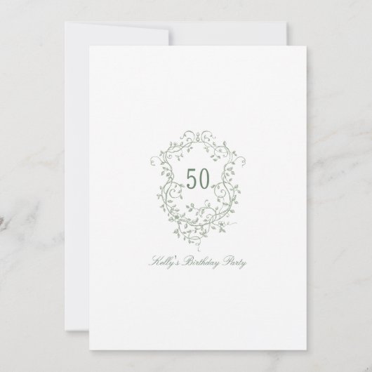 Sage Green Classic Floral 50ste Verjaardagsfeest Kaart (Achterkant)