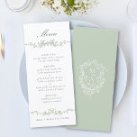 Sage Green Classic Floral Border Wedding Menu<br><div class="desc">Elegante salie groene bloemrand bruiloft menu met een bloemenkam en monogrammen op de rug. Voor meer geavanceerde aanpassing van dit ontwerp,  klikt u op de BUTTON DESIGN TOOL hierboven!</div>
