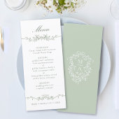 Sage Green Classic Floral Border Wedding Menu