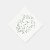 Sage Green Classic Floral Crest Monogram Huwelijk Servet (Hoek)