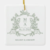 Sage Green Classic Floral Crest Wedding Photo Keramisch Ornament (Voorkant)