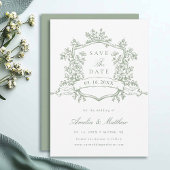 Sage Green Classic Floral Crest Wedding Save The Date