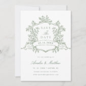 Sage Green Classic Floral Crest Wedding Save The Date (Voorkant)