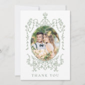 Sage Green Classic Floral Frame Wedding Photo      Bedankkaart (Voorkant)