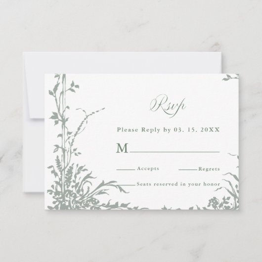 Sage Green Classic Floral Frame Wedding RSVP (Voorkant)