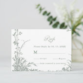 Sage Green Classic Floral Frame Wedding RSVP (Staand voorkant)