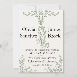 Sage Green Classic Floral Wedding Invitation Kaart