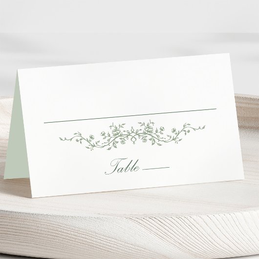 Sage Green Classic Floral Wedding Place Card Kaart