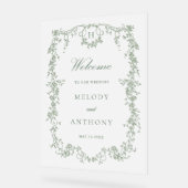 Sage Green Classic Franse Bloemen Huwelijk Welkom Acryl Bord (Hoek)