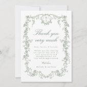 Sage Green Classic Franse Bloemen Trouwfoto Bedankkaart (Voorkant)