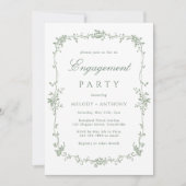 Sage Green Classic Franse Bloemen Verlovingsfeest Kaart (Voorkant)