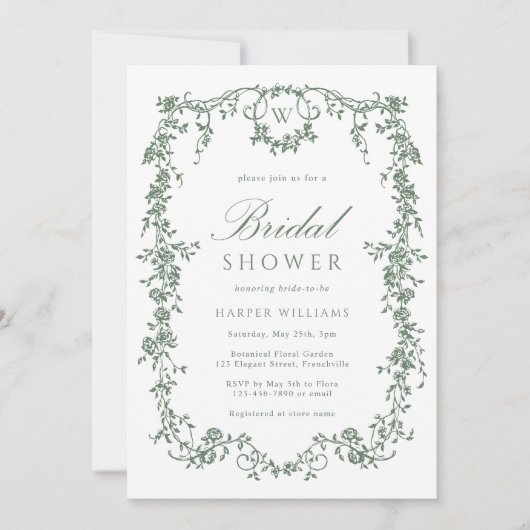 Sage Green Classic Franse Bloemen Vrijgezellenfees Kaart (Voorkant)