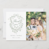 Sage Green Classic Franse Floral Crest 2 Foto Bedankkaart (Voorkant)