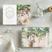 Sage Green Classic Franse Floral Crest 2 Foto Bedankkaart