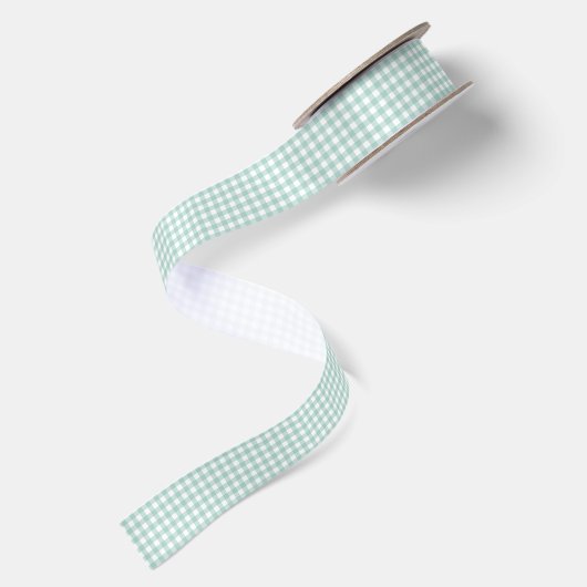 Sage Green Classic Gingham Checked Pattern Satijnen Lint (Achterkant)