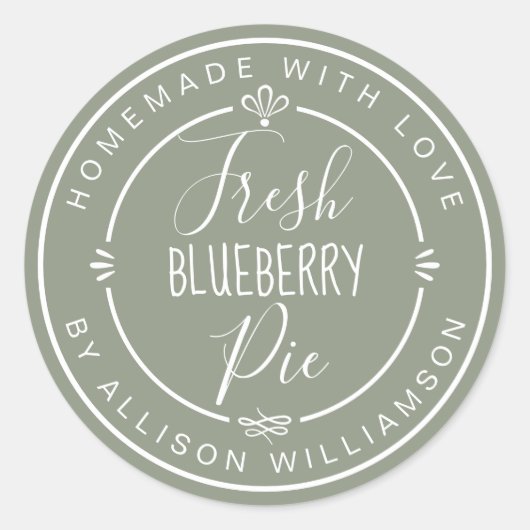 Sage Green Classic Homemade Blueberry Pie Ronde Sticker (Voorkant)