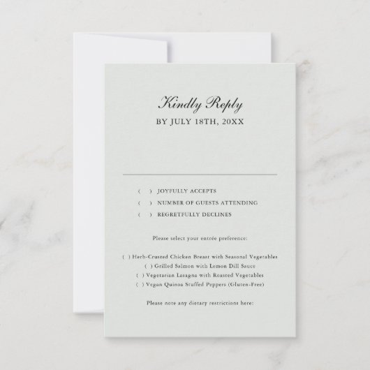 Sage Green Classic Kalligrafie Foto Huwelijk RSVP (Voorkant)