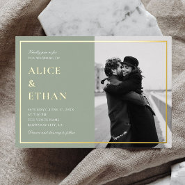 Sage Green Classic Kalligrafie Fotobruiloft Folie Uitnodiging