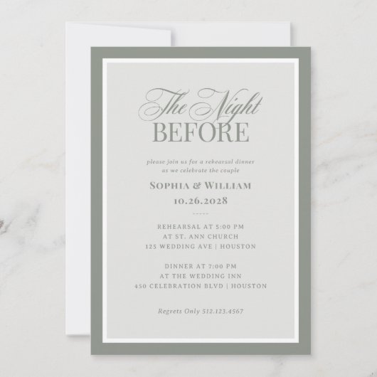 Sage Green | Classic Luxe Elegant Repetitie Diner Kaart (Voorkant)