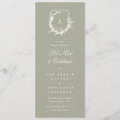 Sage Green Classic  Monogram Crest Bruiloft Menu (Achterkant)