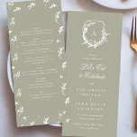 Sage Green Classic  Monogram Crest Bruiloft Menu<br><div class="desc">Onderdeel van groot collectie</div>