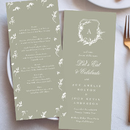 Sage Green Classic  Monogram Crest Bruiloft Menu