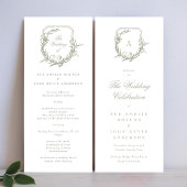 Sage Green Classic Monogrammed The Wedding Crest Programmakaart
