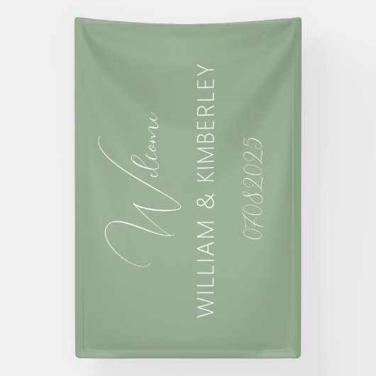 Sage Green Classic Rustic Simple Modern Wedding Spandoek (Verticaal)