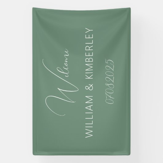 Sage Green Classic Rustic Simple Modern Wedding Spandoek (Verticaal)