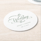 Sage Green Classy Calligraphy Wedding Ronde Kartonnen Onderzetter (Gebogen)