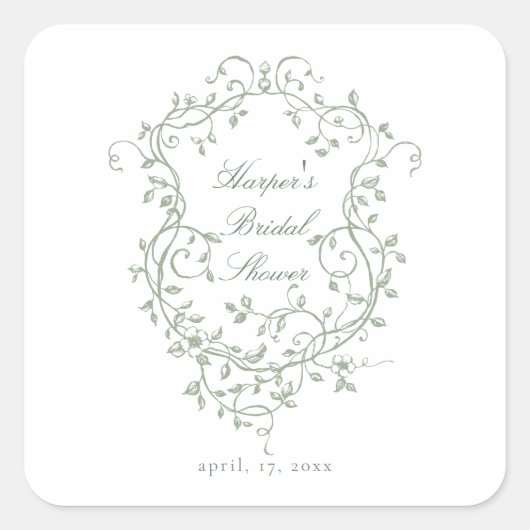 Sage Green Classy Frans Victoriaans Vrijgezellenfe Vierkante Sticker (Voorkant)